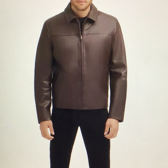 Men’s New Cole Haan Zip Leather Jacket. Java color. XL - Picture 7 of 8